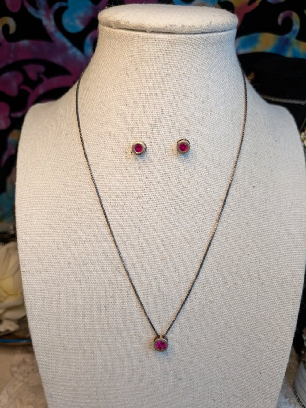 Genuine Ruby & Sterling Silver Set – Necklace + Earrings
